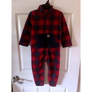 NWT Carhartt Kids Size 24M‎ Red Black Buffalo Plaid Fleece Zip Front Coverall